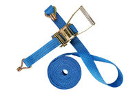 Lashing Belt Ratchet Tie Down Straps With Hooks Wear Resistant Blue Color