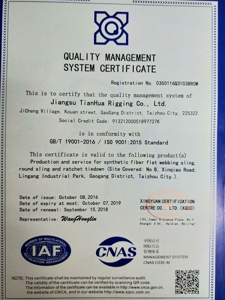 China JiangSu Tianhua Rigging Co., Ltd certificaten